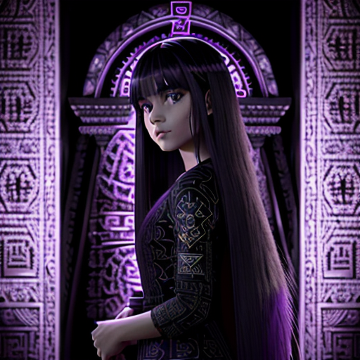 Lily stands before a massive, intricately carved door, covered in ancient symbols, her hands poised to decipher the enigmatic puzzle that lies within.